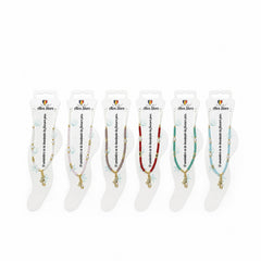 Set 12 bratari de picior Roxe, 20cm, cu calut de mare si perluta, margele colorate, reglabile