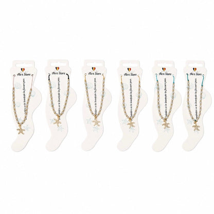 Set 12 bratari de picior Roxe, 20cm, cu steluta aurie si perle albe, reglabile