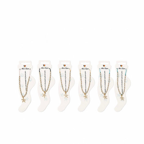 Set 12 bratari de picior Roxe, 20cm, cu steluta aurie si perle albe, reglabile