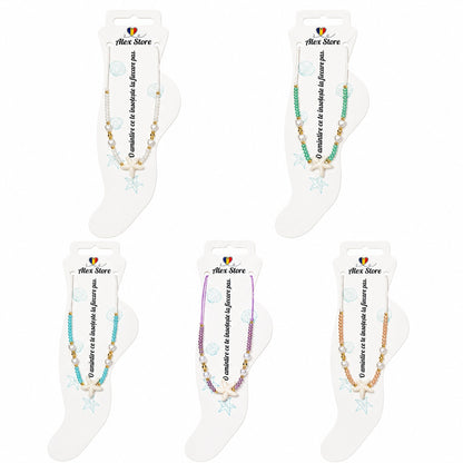 Set 12 bratari de picior Roxe, 20cm, cu steluta de mare si margele colorate, reglabile