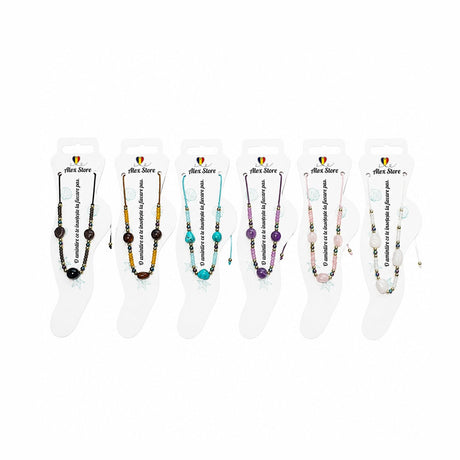 Set 12 bratari de picior Roxe, 20cm, margele colorate si pietre decorative, reglabile
