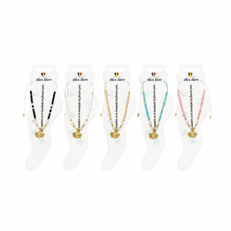 Set 12 bratari de picior Roxe, scoica cu perla, 20cm, culori aleatorii, reglabile