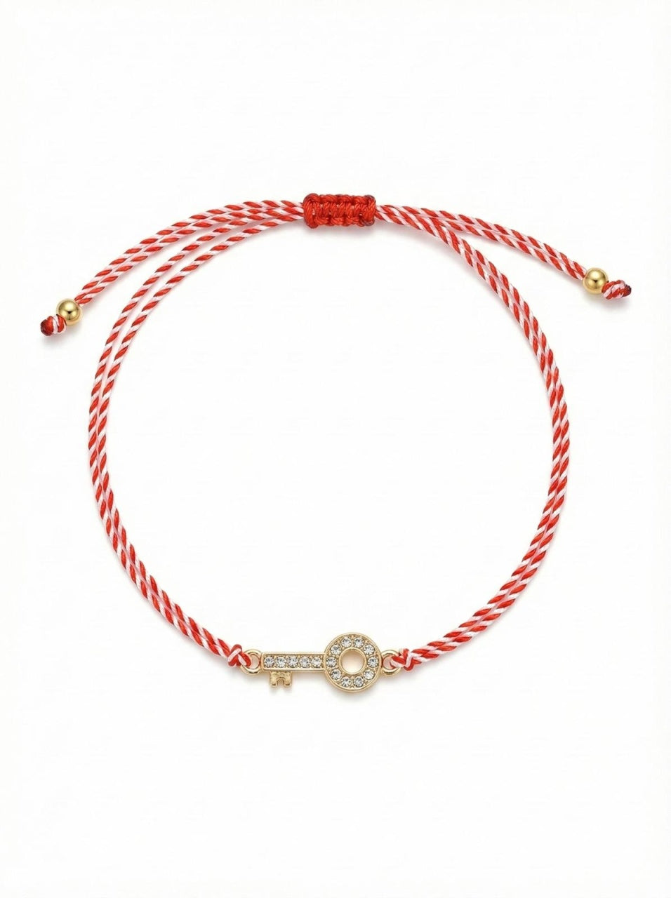 Set 12 Bratari Martisor Cheie Aurie cu Strasuri, Snur Reglabil, 20x11 cm
