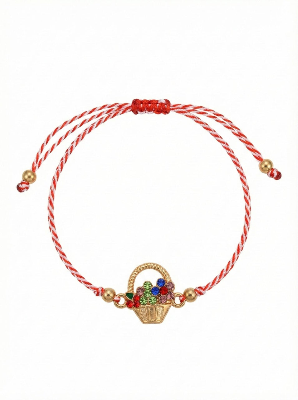 Set 12 Bratari Martisor Cosulet cu Flori si Buburuza, Auriu, Design Premium