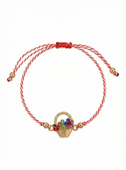 Set 12 Bratari Martisor Cosulet cu Flori si Buburuza, Auriu, Design Premium
