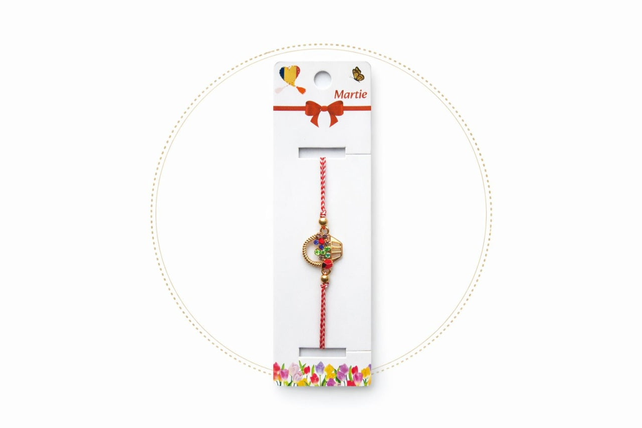 Set 12 Bratari Martisor Cosulet cu Flori si Buburuza, Auriu, Design Premium