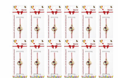 Set 12 Bratari Martisor Cosulet cu Flori si Buburuza, Auriu, Design Premium