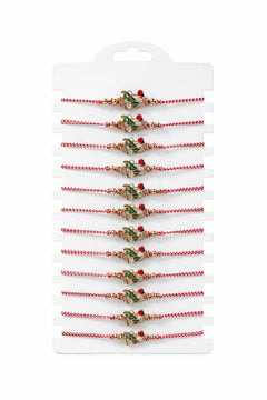 Set 12 Bratari Martisor Cosulet cu Flori si Buburuza, Snur Reglabil, 20x11 cm