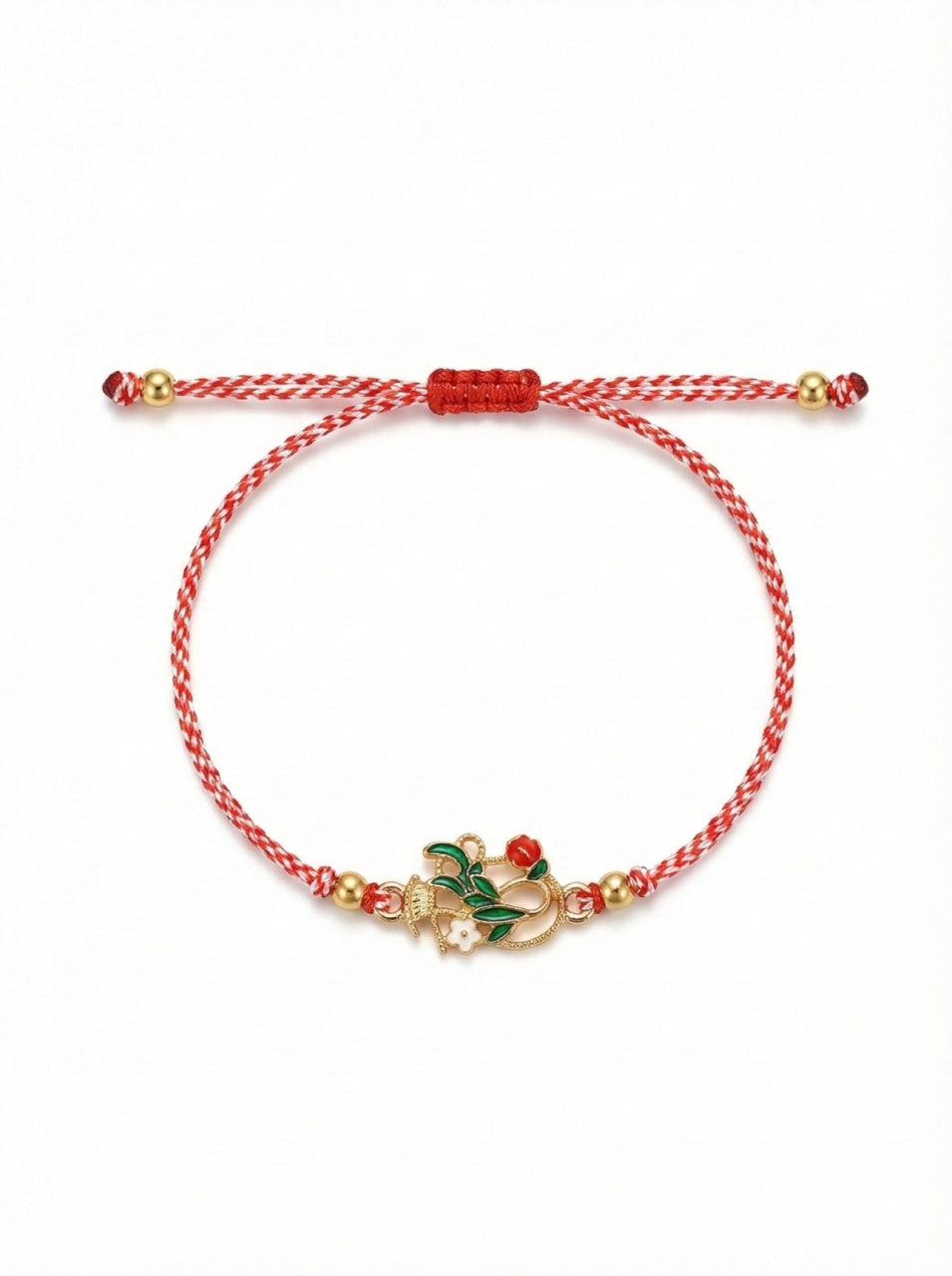 Set 12 Bratari Martisor Cosulet cu Flori si Buburuza, Snur Reglabil, 20x11 cm