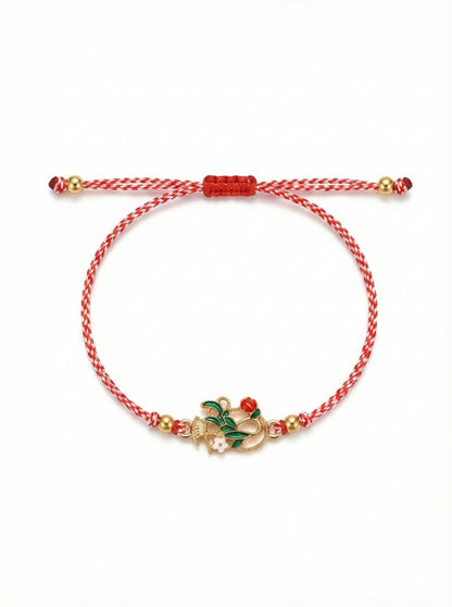Set 12 Bratari Martisor Cosulet cu Flori si Buburuza, Snur Reglabil, 20x11 cm
