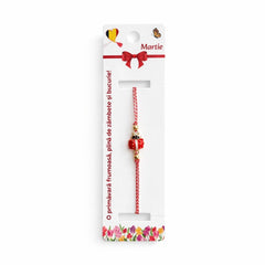 Set 12 bratari martisor cu buburuza rosie, snur reglabil rosu-alb