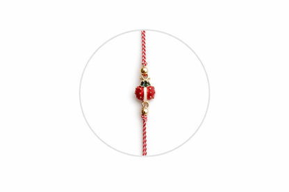 Set 12 bratari martisor cu buburuza rosie, snur reglabil rosu-alb
