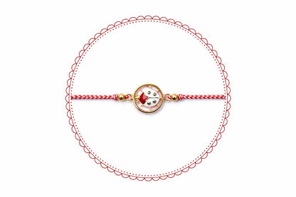 Set 12 bratari martisor cu buburuza rotunda, snur rosu alb, ambalate individual