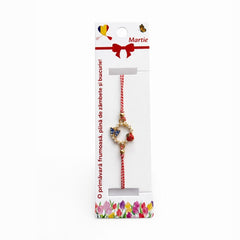 Set 12 bratari martisor cu cerc decorativ, fluture albastru si buburuza, snur reglabil rosu-alb