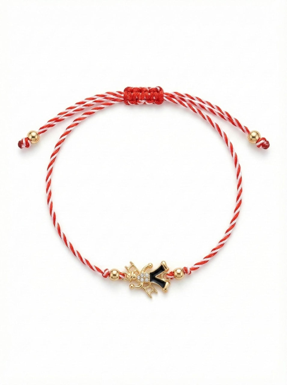 Set 12 bratari martisor cu cosar cu scara, simbol noroc, snur reglabil alb-rosu