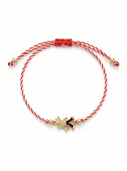 Set 12 bratari martisor cu cosar cu scara, simbol noroc, snur reglabil alb-rosu