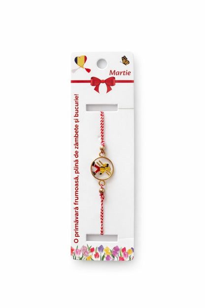 Set 12 bratari martisor cu cosar norocos, snur rosu alb, ambalate individual