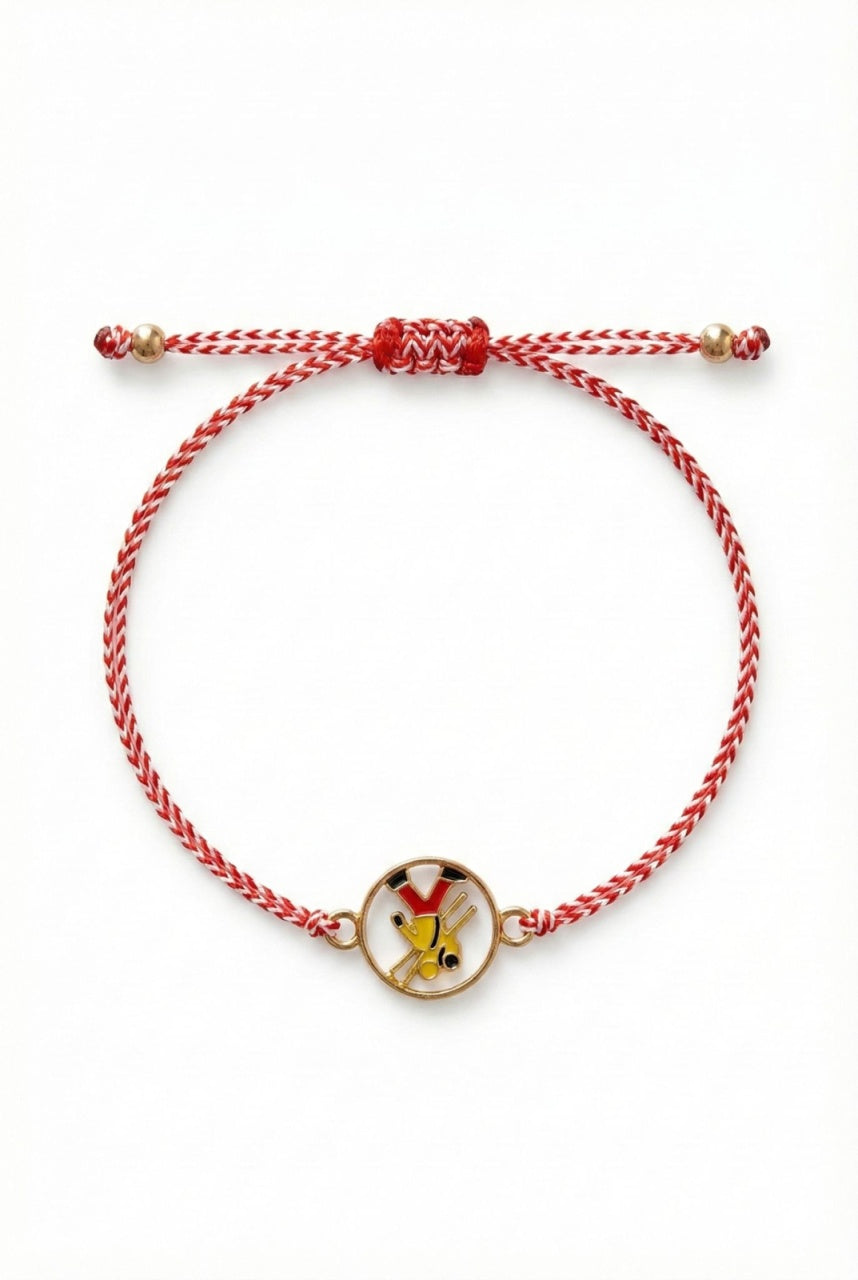 Set 12 bratari martisor cu cosar norocos, snur rosu alb, ambalate individual