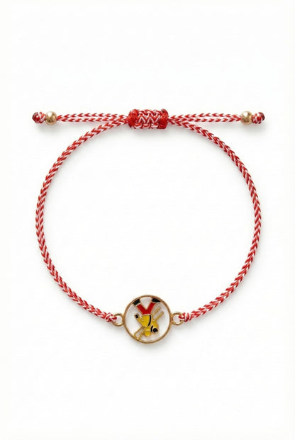 Set 12 bratari martisor cu cosar norocos, snur rosu alb, ambalate individual