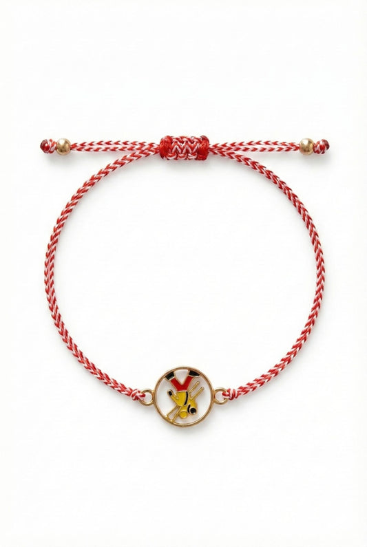 Set 12 bratari martisor cu cosar norocos, snur rosu alb, ambalate individual