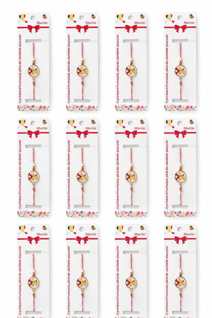 Set 12 bratari martisor cu cosar norocos, snur rosu alb, ambalate individual