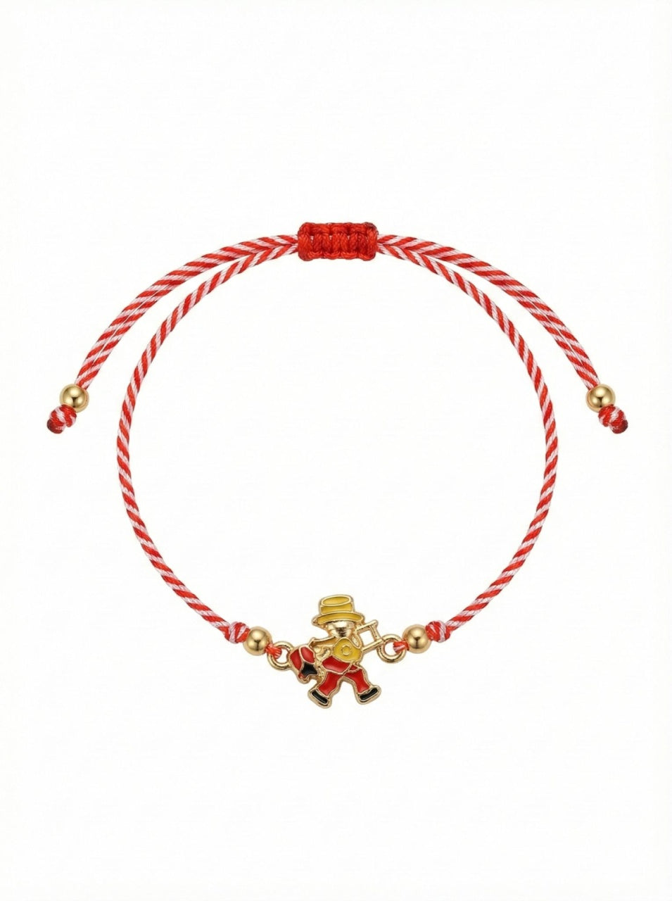 Set 12 bratari martisor cu figurina cosar norocos, snur reglabil rosu-alb