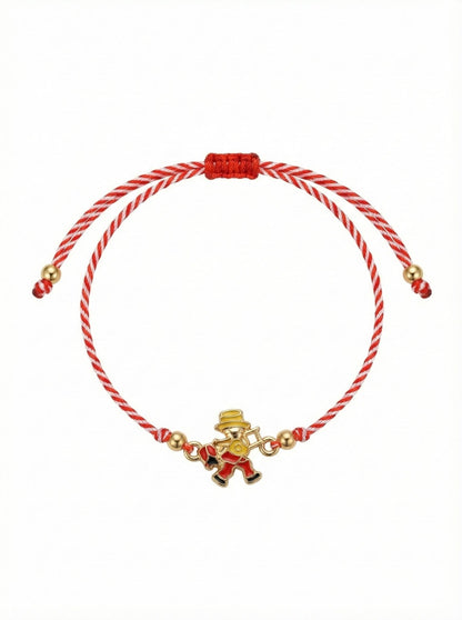Set 12 bratari martisor cu figurina cosar norocos, snur reglabil rosu-alb
