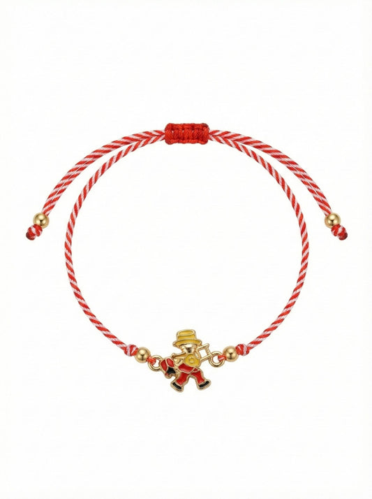 Set 12 bratari martisor cu figurina cosar norocos, snur reglabil rosu-alb