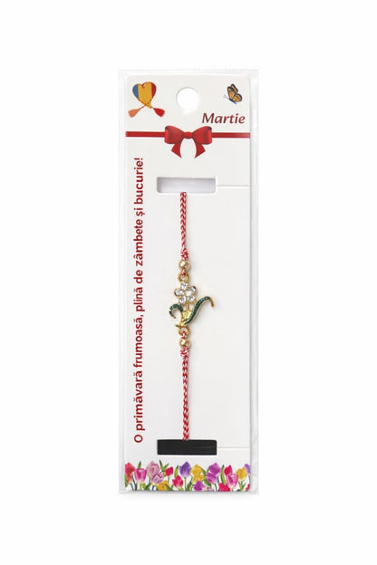 Set 12 bratari martisor cu floare metalica si petale din strasuri, snur reglabil