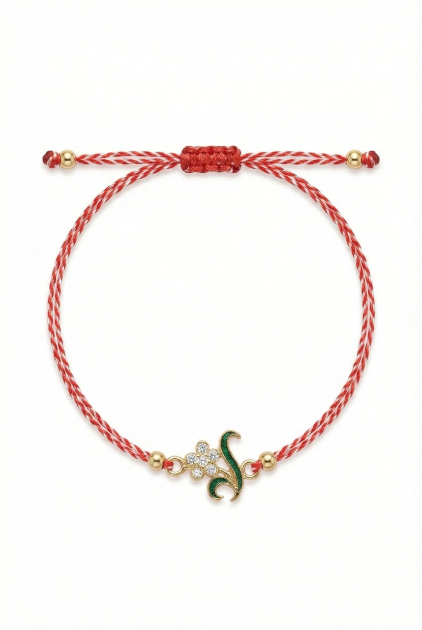 Set 12 bratari martisor cu floare metalica si petale din strasuri, snur reglabil