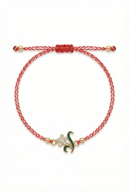 Set 12 bratari martisor cu floare metalica si petale din strasuri, snur reglabil