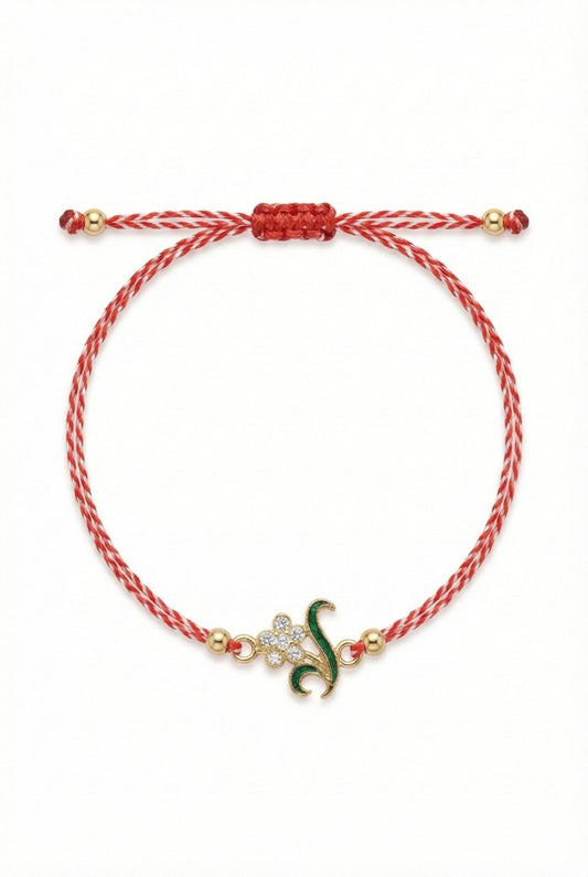 Set 12 bratari martisor cu floare metalica si petale din strasuri, snur reglabil