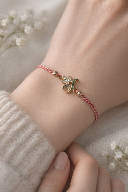 Set 12 bratari martisor cu floare metalica si petale din strasuri, snur reglabil