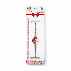 Set 12 bratari martisor cu floricica alb rosu, snur reglabil si detalii metalice