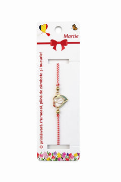 Set 12 bratari martisor cu ghiocel stilizat, snur rosu alb, ambalate individual