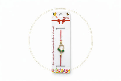 Set 12 bratari martisor cu inimioara si trifoi verzi, snur reglabil rosu-alb