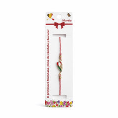 Set 12 bratari martisor cu lalea metalica rosie, snur reglabil, simbol primavara