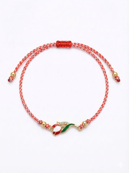 Set 12 bratari martisor cu lalea metalica rosie, snur reglabil, simbol primavara
