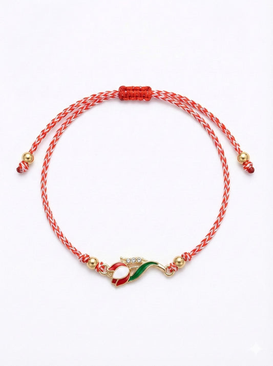 Set 12 bratari martisor cu lalea metalica rosie, snur reglabil, simbol primavara