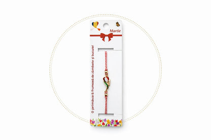 Set 12 bratari martisor cu lalea metalica rosie, snur reglabil, simbol primavara