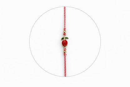Set 12 bratari martisor cu lalea rosie, snur rosu alb, ambalate individual