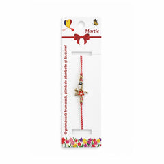Set 12 bratari martisor cu pasare stilizata si floare, snur rosu alb, ambalate individual