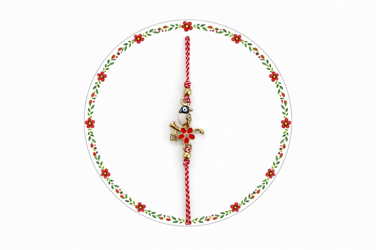 Set 12 bratari martisor cu pasare stilizata si floare, snur rosu alb, ambalate individual