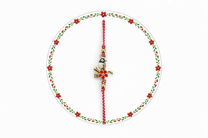 Set 12 bratari martisor cu pasare stilizata si floare, snur rosu alb, ambalate individual