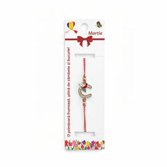 Set 12 bratari martisor cu potcoava stilizata si porumbel, snur rosu alb, ambalate individual
