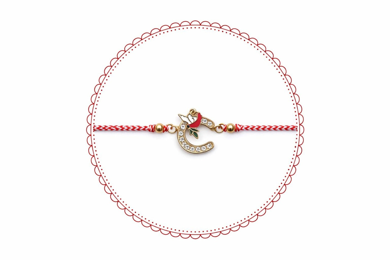 Set 12 bratari martisor cu potcoava stilizata si porumbel, snur rosu alb, ambalate individual