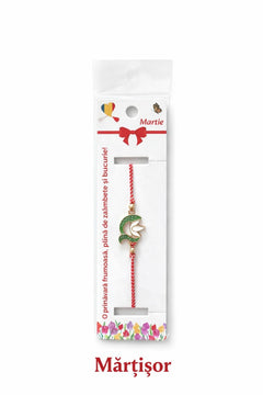 Set 12 bratari martisor cu simbol ghiocel si snur rosu alb, ambalate individual