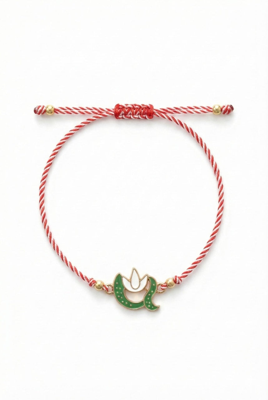 Set 12 bratari martisor cu simbol ghiocel si snur rosu alb, ambalate individual