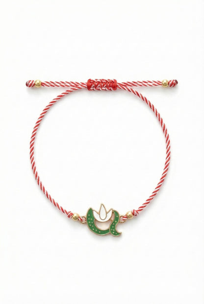 Set 12 bratari martisor cu simbol ghiocel si snur rosu alb, ambalate individual