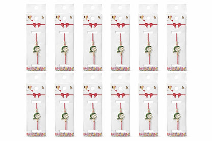 Set 12 bratari martisor cu simbol ghiocel si snur rosu alb, ambalate individual